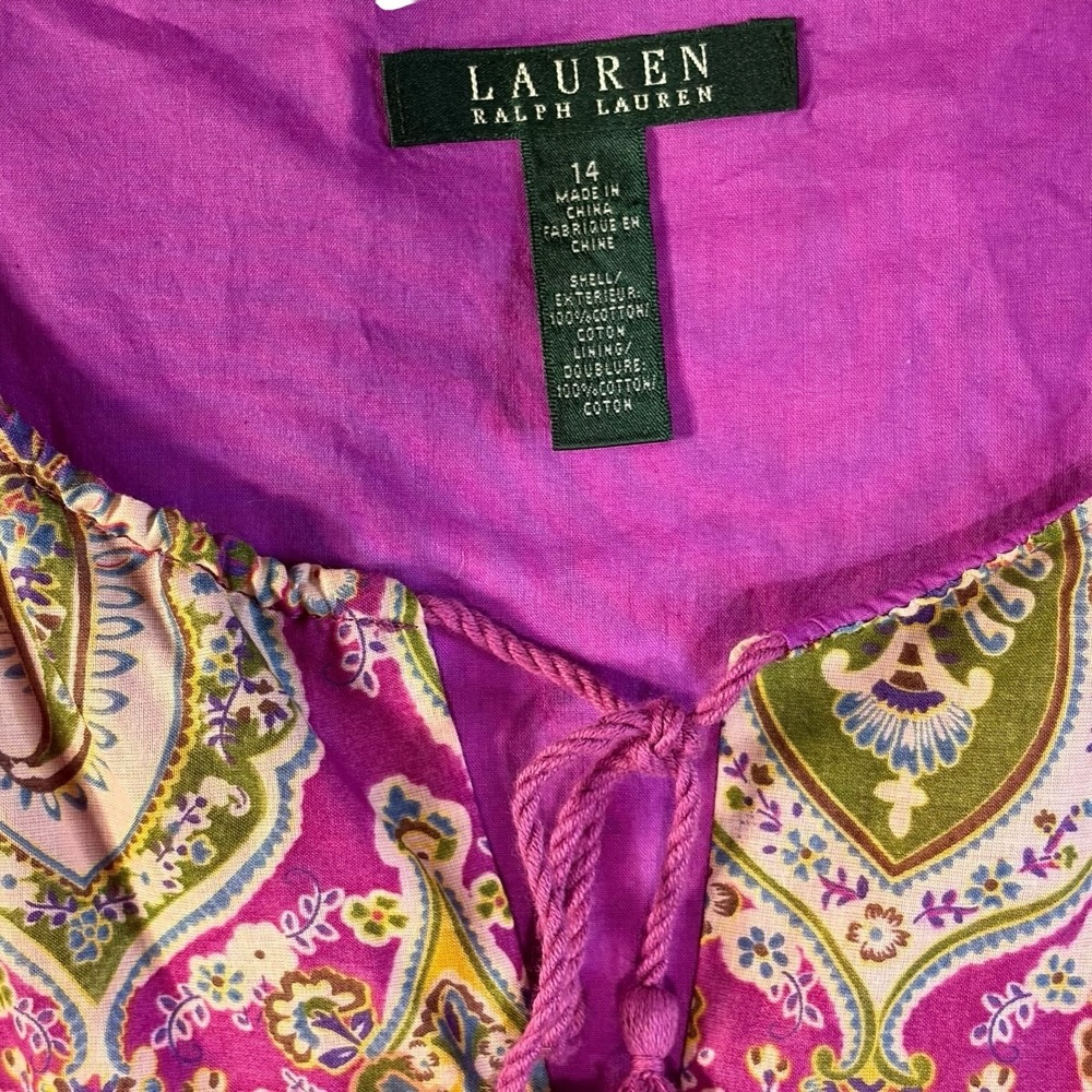 Lauren Ralph Lauren Pink Paisley Tiered Cotton Maxi Dress Womens 14 Sleeveless - Picture 6 of 9